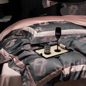 High grade 4-pieces textile jacquard 2m/2.2m black bedsheet flat sheets 1.8m quilt cover premium cotton bedding set manufacture