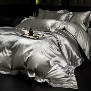 High-quality satin lyocell cotton colored bed sheets exquisite grey jacquard quilt cover home textile bedding set manufacture
