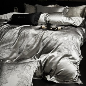 High-quality satin lyocell cotton colored bed sheets exquisite grey jacquard quilt cover home textile bedding set manufacture