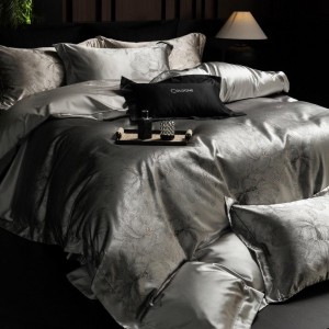 High-quality satin lyocell cotton colored bed sheets exquisite grey jacquard quilt cover home textile bedding set manufacture
