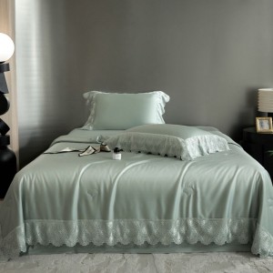 Spring and summer lyocell cotton lace embroidery summer quilt green cooling air-condition quilts light luxury bedding bedspread set
