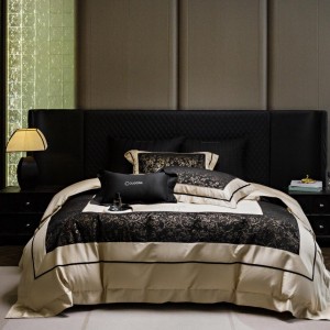 Elegant design full size digital embroidery adult pillowcases luxury 100% cotton sateen black comforter cover bedding set supplier