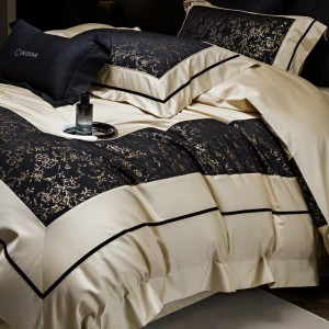 Elegant design full size digital embroidery adult pillowcases luxury 100% cotton sateen black comforter cover bedding set supplier