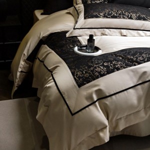 Elegant design full size digital embroidery adult pillowcases luxury 100% cotton sateen black comforter cover bedding set supplier
