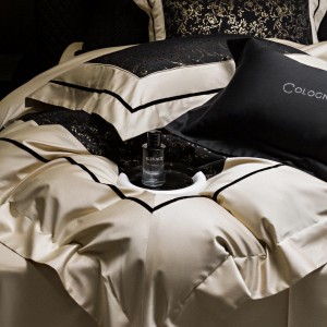 Elegant design full size digital embroidery adult pillowcases luxury 100% cotton sateen black comforter cover bedding set supplier
