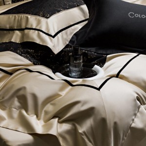 Elegant design full size digital embroidery adult pillowcases luxury 100% cotton sateen black comforter cover bedding set supplier