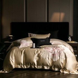 Light luxury senior satin cotton bed linen exquisite king size house gold embroidery comforter cover bedroom bedding set wholesaler