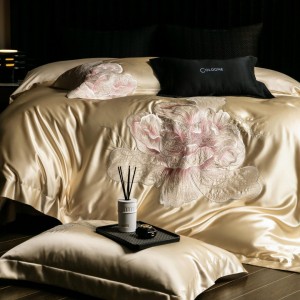 Light luxury senior satin cotton bed linen exquisite king size house gold embroidery comforter cover bedroom bedding set wholesaler