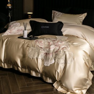 Light luxury senior satin cotton bed linen exquisite king size house gold embroidery comforter cover bedroom bedding set wholesaler