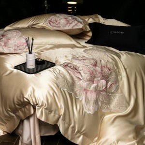 Light luxury senior satin cotton bed linen exquisite king size house gold embroidery comforter cover bedroom bedding set wholesaler