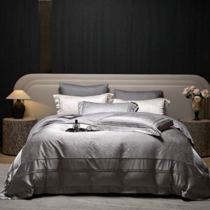 High-precision cotton satin yarn-dyed jacquard duvet cover super soft bed sheets four pieces light luxury grey bedding set