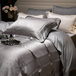 High-precision cotton satin yarn-dyed jacquard duvet cover super soft bed sheets four pieces light luxury grey bedding set