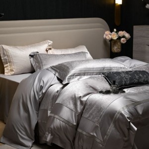 High-precision cotton satin yarn-dyed jacquard duvet cover super soft bed sheets four pieces light luxury grey bedding set