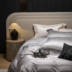 High-precision cotton satin yarn-dyed jacquard duvet cover super soft bed sheets four pieces light luxury grey bedding set