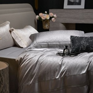 High-precision cotton satin yarn-dyed jacquard duvet cover super soft bed sheets four pieces light luxury grey bedding set