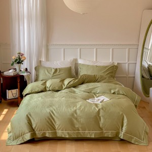 Simple Style Green 4pcs Home Hotel Textiles Jacquard Comforter Duvet Cover 100% Cotton Bedding Set Supplier