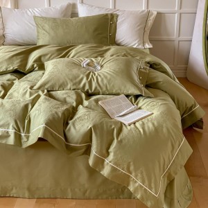 Simple Style Green 4pcs Home Hotel Textiles Jacquard Comforter Duvet Cover 100% Cotton Bedding Set Supplier