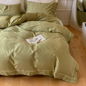Simple Style Green 4pcs Home Hotel Textiles Jacquard Comforter Duvet Cover 100% Cotton Bedding Set Supplier