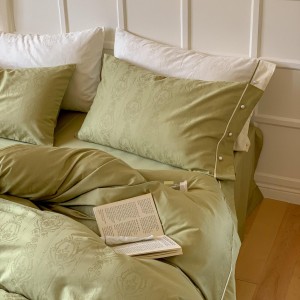 Simple Style Green 4pcs Home Hotel Textiles Jacquard Comforter Duvet Cover 100% Cotton Bedding Set Supplier