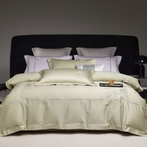 120S satin long staple cotton embroidery duvet quilt cover bed sheets pillowcases light green 4pcs bedding set