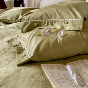 Simple Style Green 4pcs Home Hotel Textiles Jacquard Comforter Duvet Cover 100% Cotton Bedding Set Supplier