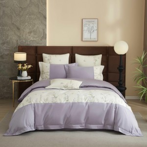 Wholesale High-end Pillowcases Purple Cotton Comforter Set Embroidery Bed Linen Fitted Sheets 2m/2.2m Bedding Set for Adults
