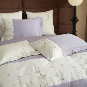 Wholesale High-end Pillowcases Purple Cotton Comforter Set Embroidery Bed Linen Fitted Sheets 2m/2.2m Bedding Set for Adults