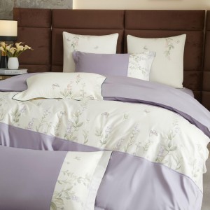 Wholesale High-end Pillowcases Purple Cotton Comforter Set Embroidery Bed Linen Fitted Sheets 2m/2.2m Bedding Set for Adults