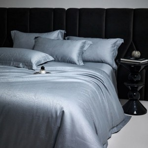 Blue grey jacquard duvet cover bed sheets long staple cotton bedding set