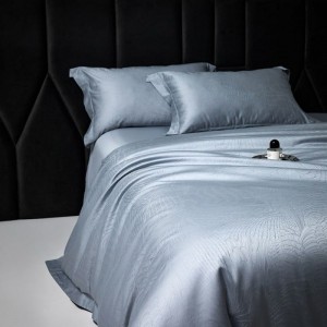 Blue grey jacquard duvet cover bed sheets long staple cotton bedding set
