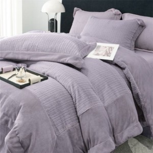 Winter thickened warm milk velvet mink velvet purple-gray bedding four-piece set