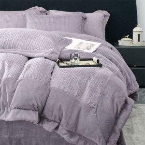 Winter thickened warm milk velvet mink velvet purple-gray bedding four-piece set