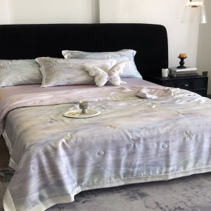 60S lyocell digital printing summer quilt bed sheets purple bedding set
