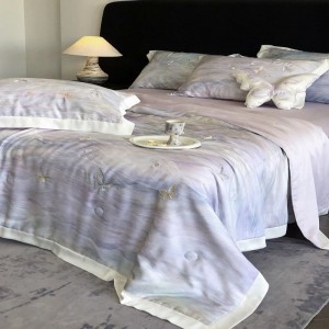 60S lyocell digital printing summer quilt bed sheets purple bedding set