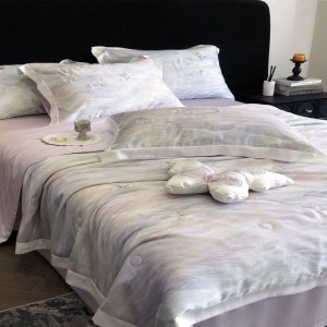 60S lyocell digital printing summer quilt bed sheets purple bedding set