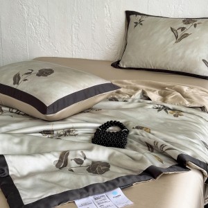 Khaki Lyocell Home Hotel Textiles Digital Printing Bedding Sets Cool Summer Quilt Set Wholesaler