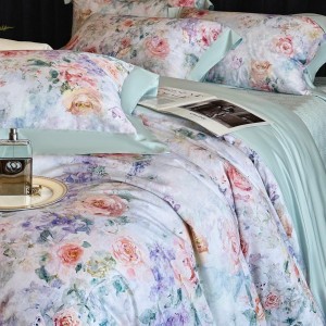 Blue 100% Long Staple Cotton Digital Printing Home Hotel Textiles Patchwork Comforter Duvet Cover Bedding Set Supplier