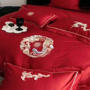 100 long staple cotton embroidery duvet quilt cover soft bed sheets red wedding bedding set