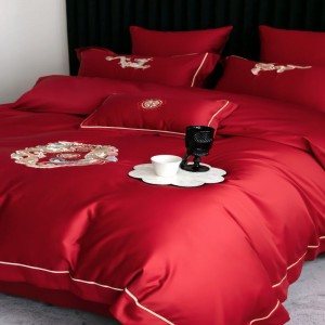 100 long staple cotton embroidery duvet quilt cover soft bed sheets red wedding bedding set