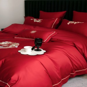 100 long staple cotton embroidery duvet quilt cover soft bed sheets red wedding bedding set