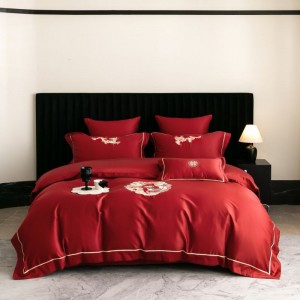 100 long staple cotton embroidery duvet quilt cover soft bed sheets red wedding bedding set