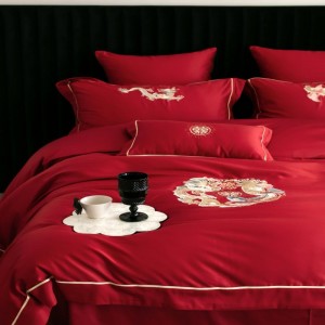 100 long staple cotton embroidery duvet quilt cover soft bed sheets red wedding bedding set