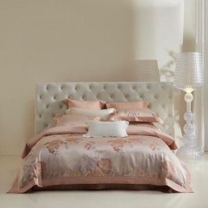 Customized 4 pieces pink jacquard bedroom bedding colored bed linen fitted sheets cotton bedsheets bed linen high quality bed sheet set