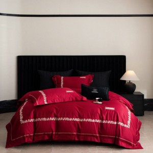 Light luxury 100 long staple cotton home textile gold embroidery duvet cover red bedding set for wedding