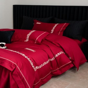 Light luxury 100 long staple cotton home textile gold embroidery duvet cover red bedding set for wedding
