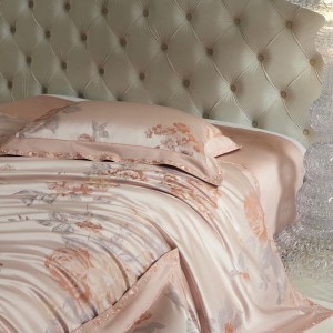 Customized 4 pieces pink jacquard bedroom bedding colored bed linen fitted sheets cotton bedsheets bed linen high quality bed sheet set