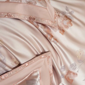 Customized 4 pieces pink jacquard bedroom bedding colored bed linen fitted sheets cotton bedsheets bed linen high quality bed sheet set