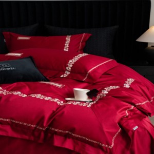 Light luxury 100 long staple cotton home textile gold embroidery duvet cover red bedding set for wedding