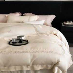 Light pink embroidery quilt duvet cover bed sheets queen king long staple cotton bedding set