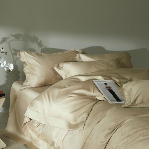 Wholesale High-end Pillowcases Khaki Solid Color Comforter Set Soft Bed Linen Fitted Sheets 2m/2.2m 100S Cotton Bedding Set
